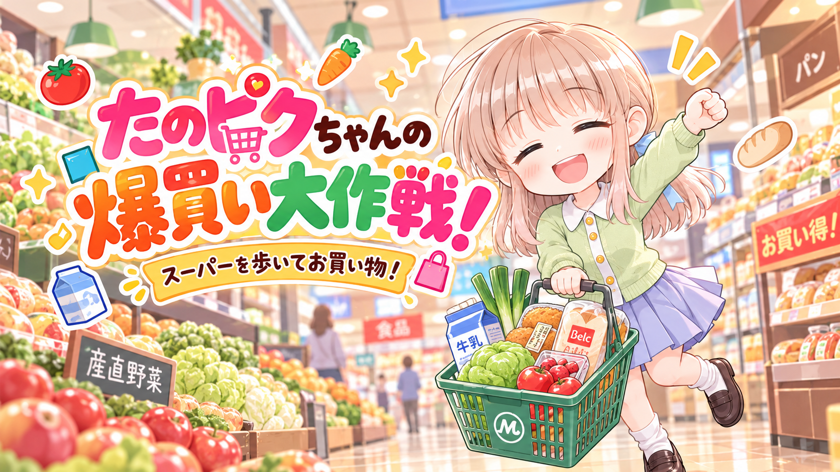 スーパーで買い物する主人公のタイトル画面